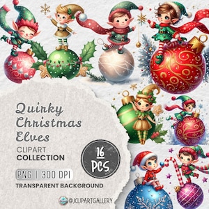 Christmas Quirky Elves Clipart PNG Bundle, 16 PNG Festive Elf Graphics, Holiday Printables, Unlimited Commercial Use Crafts, Junk Journal