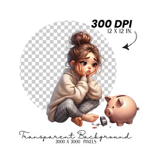 Puede incluir: Una ilustraci&oacute;n de dibujos animados de una ni&ntilde;a con cabello casta&ntilde;o sentada en el suelo con una alcanc&iacute;a. Est&aacute; mirando hacia abajo a una lata en el suelo. El fondo es transparente.