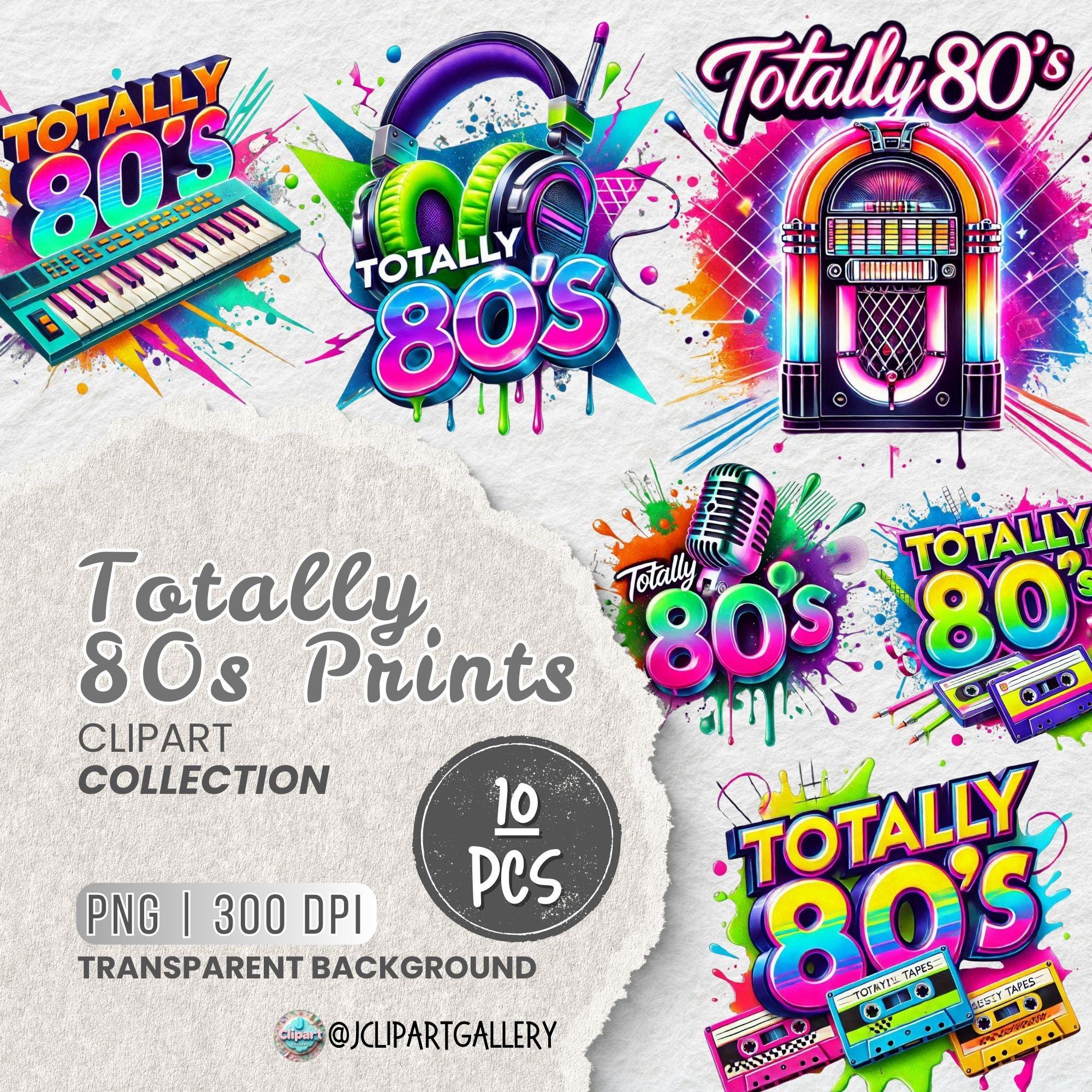 Totally 80s Clipart Bundle PNG, Retro 80s Sublimation Designs for