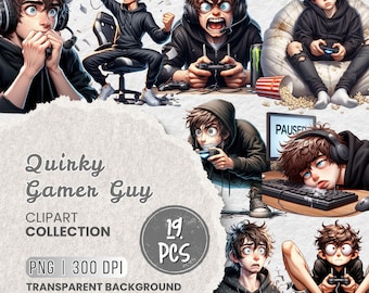 Schrulliges Gamer Clipart Png-Bundle, lustiges Gamer Clipart, Videospiele Clipart, Gamepad Clipart, Verspieltes Spiel Clipart, Sublimation Designs