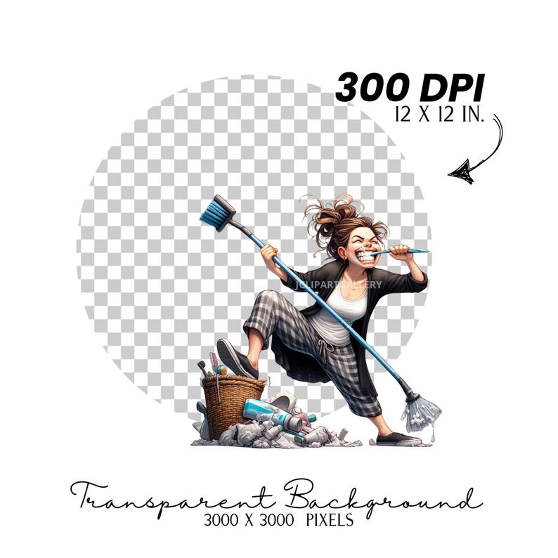 Clipart de Mamá Limpiando, Tareas Divertidas del Hogar, Vida de Mamá Desordenada, Clipart Familiar Divertido, Clipart de Mamá Cansada, Álbum de Recortes, Sublimación, Manualidades imagen 7