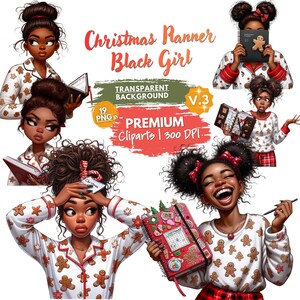 Quirky Christmas Planner Black Girl Clipart, Festive Black Woman Holiday, Cute Gingerbread Pajamas, Planners, Crafts & Sublimation