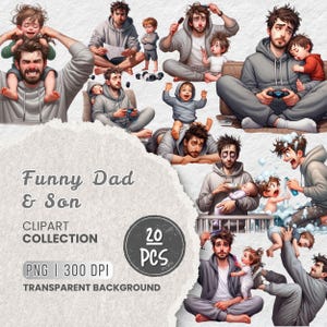 Funny Dad and Son Png Clipart Bundle, Cute Father and Baby Boy Digital Art, Scrapbooking, Sublimation, Stickers, Crafts, and Print-on-Demand