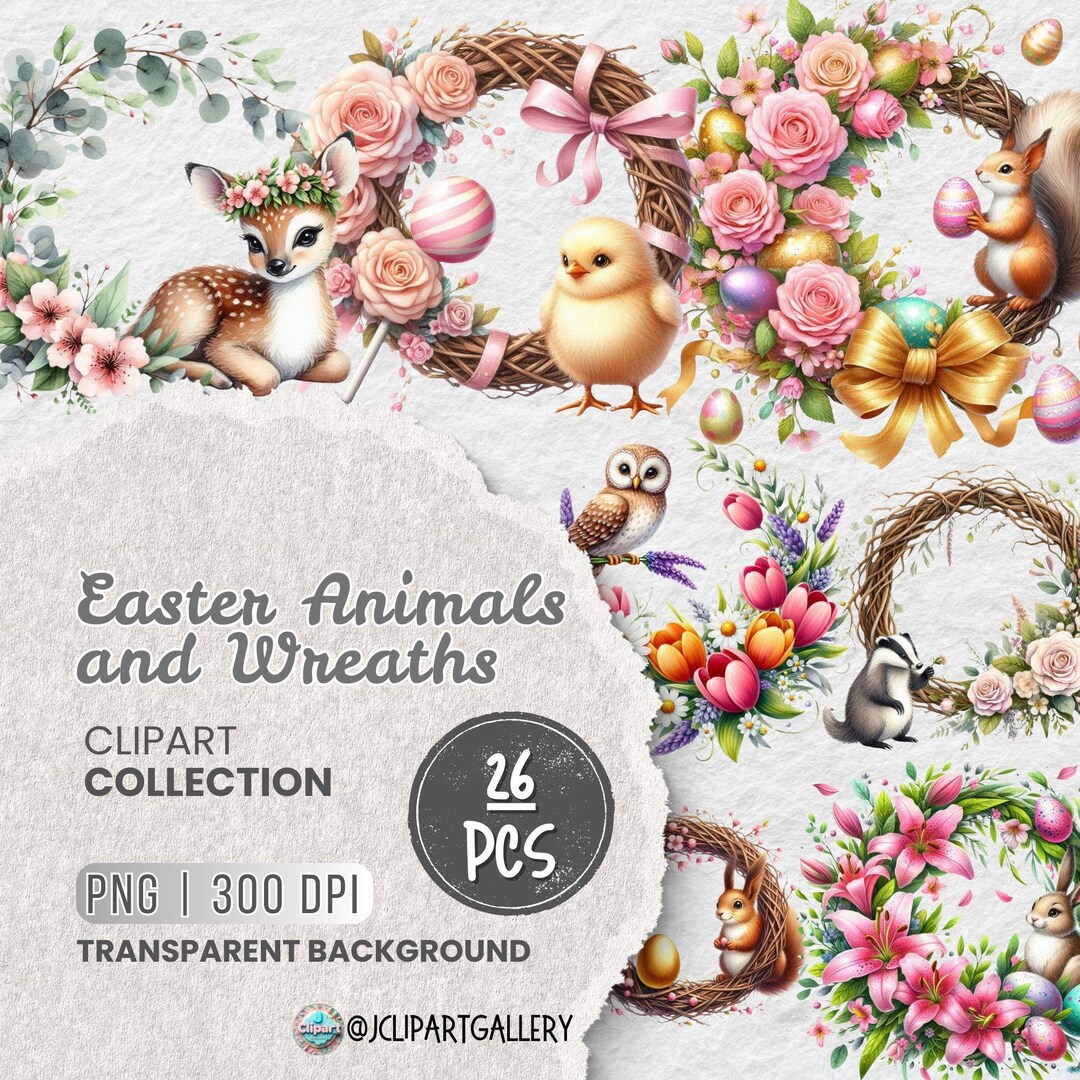 Spring Animal Wreath Easter Wreath Clipart Bundle PNG, Forest Animal Spring Wreaths With ...