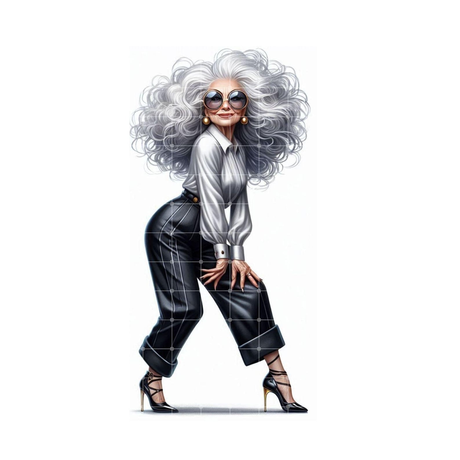 Fashionable Granny JPEG Clipart Bundle, Glamorous Senior Woman Cartoon ...