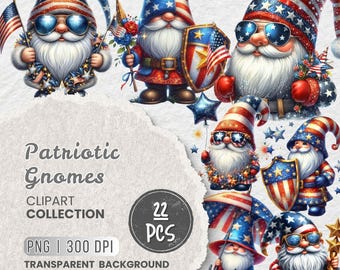 Watercolor Patriotic Gnome Collection Clipart, 11 PNG Memorial Day Clipart, 4th Of July PNG, Veteran Day, Gnomes PNG Bundle, Commercial Use
