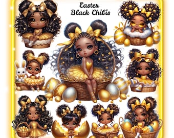 Black Girl Easter Clipart Bundle Party PNG Easter Bunny Pretty Adorable Girl Beautiful Young Afro American Melanin Magic Sublimation