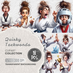 Schrullig Taekwondo Mädchen Clipart, Martial Arts Cartoon Bundle, lustiger Karate Charakter, lustiges Mädchen Clipart, Kämpfer Mädchen, Scrapbooking, Kunsthandwerk