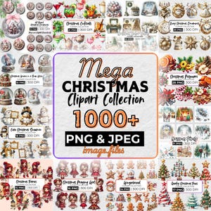 Christmas Clipart PNG and JPG Bundle, Quirky Christmas Clipart, Whimsical Holiday Graphics,  Funny Reindeer, Watercolor Clipart Christmas