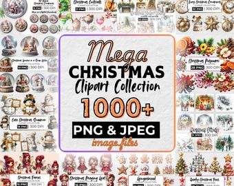 Christmas Clipart PNG and JPG Bundle, Quirky Christmas Clipart, Whimsical Holiday Graphics,  Funny Reindeer, Watercolor Clipart Christmas