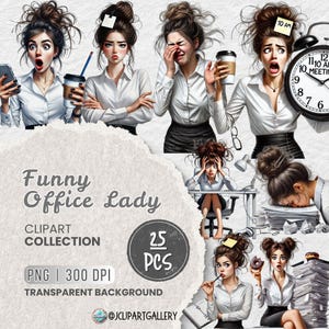 Office Lady Watercolor Clipart Bundle, Business Girl, Lady Boss Clipart Illustration, Transparent PNG, Digital Download, Card Making Woman