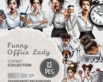 Office Lady Aquarell Clipart Bundle, Business Girl, Lady Boss Clipart Illustration, transparente PNG, digitaler Download, Karte machen Frau