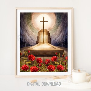 The tomb is empty for He is risen I Jesus Christ l Printable Artwork l Resurrection Wall Decor | Faith-based Home Decor I Christian Wall Art