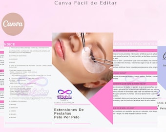 Eyelash Extensions Training Manual - Editable Training Manual - Lash Artist Training Guide - Canva Editable Lash Guide - Spanish Edition