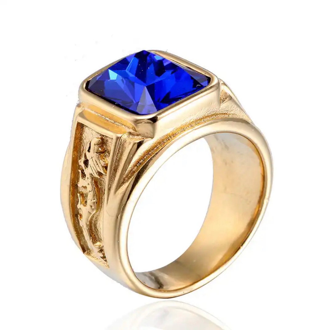 Blue Stone Dragon Mens Ring Stainless Steel Gold Color - Etsy