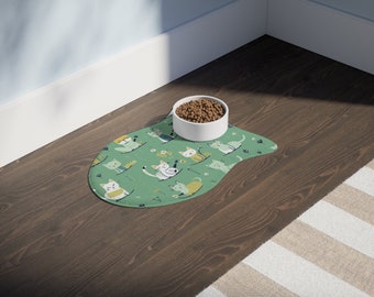 Tapis vert en forme de poisson pour chats | Accessoire d'alimentation imperméable et antidérapant pour animaux de compagnie