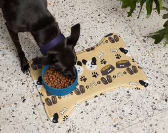 Dog Cat Feeding Mat | Bone Shaped Placemat, Absorbent Spill-Proof Dining Surface