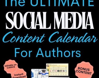 Social Media Calendar for Authors | Editable Social Media Calendar | Content Calendar | Social Media Strategy | How to Become a Writer