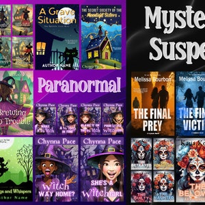 May include: A collage of book covers featuring mystery, suspense, and paranormal themes. The covers feature witches, haunted houses, and other spooky imagery. The text on the covers includes titles like "The Final Prey", "The Final Victim", "Witch Way Home?", and "The Haunting of Greystone Manor".