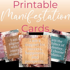 Tarjetas de manifestación / Herramientas de manifestación diaria / Afirmación de amor propio / Tarjetas de manifestación con acuarela / Tarjetas de pensamiento / Baraja de bienestar
