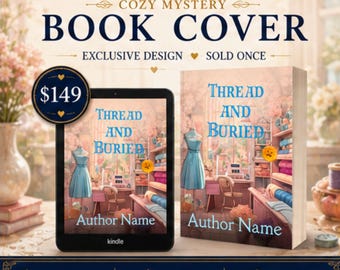 Thread and Buried Premade Cozy Mystery Book Cover | Sewing Mystery eBook Cover | Craft-Themed Book Cover for Indie Authors