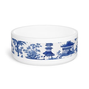 Blau-weißer Chinoiserie Hundenapf | Hundenapf aus Keramik | Katzennapf | | Preppy Futternapf für Hunde | Wasserschale | Kleiner Hundenapf | Großer Hundenapf