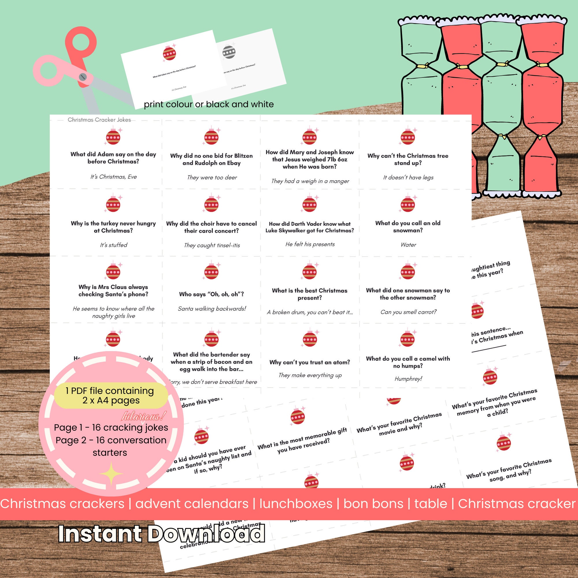 Printable Funny Christmas Cracker Jokes Christmas - Etsy Australia