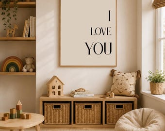 Ich liebe dich Minimalistischer Druck | Neutrale Typografie Wandkunst | Modernes romantisches Plakat | Beige Ästhetik bedruckbar | Schlafzimmer Dekor