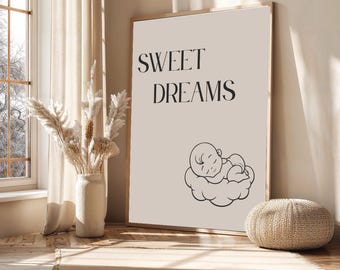 Süße Träume Baby Kinderzimmer Kunstdruck, Minimalistisches Aquarell Wolke Baby (Digitaler Download)