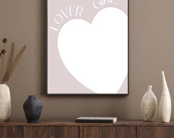 Liebhaber Mädchen Herz Druck, Minimalist Schlafzimmer Dekor, Aquarell Wandkunst (Digitaler Download)
