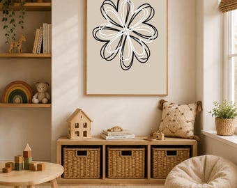 Abstrakte Blumen Linie Kunstdruck | Neutral Boho Wanddekor | Minimalistische Blumen Printable | Moderne Beige Wandkunst | Skandinavisches Poster
