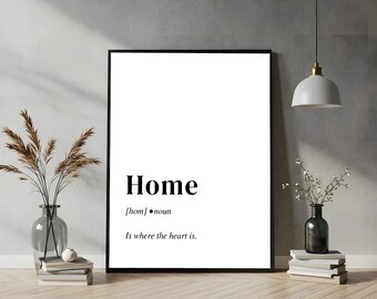 Home Definition Druck | Minimalistische schwarze Typografie Wandkunst (Digitaldruck)