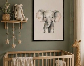 Baby Elefant Kinderzimmer Wand Kunst Poster | Neutrales Safari-Tierdekor | Niedliches Elefant Poster für's Kinderzimmer | Minimalist Kinderzimmer Wand Ar