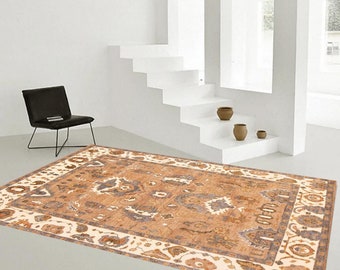 9x12 Brown & Beige Vintage Rug, Oversize Vintage Rug, Large Area Rug, 9x12 Rug, Wool Handmade Oushak Rug, Vintage Rug 9x12, Antique Rug 60s