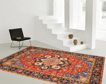9x12 Oversize Turkish Vintage Rug, Large Area Rug, 9x12 Vintage Rug, Handmade Wool Rug, 9x12 Rug, Light Red Blue Rug, 9x12 Turkish Rug, 62s