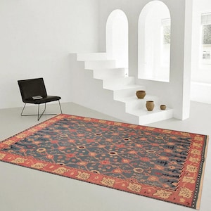 8x10 Teppich, 8x10 Kelim Teppich, 8x10 Übergröße Kelim Teppich, Handgefertigter Wollteppich Wohnzimmer, Antik