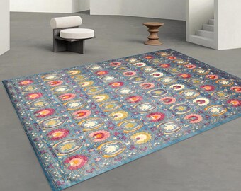 12x14 Blue Pink Soft Vintage Rug, Oversized Vintage Rug, Large Area Rug, 12x14 Rug, Handmade WoolRug, 12x14 Vintage Rug, Oversized Rug 12x14