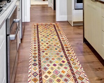 2x10 Vintage Runner Rug, 2x10 Tribal Vintage Runner, 2x10 Rug, Handmade Wool Oushak, 2x10 Runner Rug, Mid Century Modern Rug, Rug For Entry