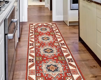 2x6 Red Green Vintage Runner Rug 2x6 Vintage Runner 2x6 Rug Short Handmade Wool Rug 2x6 Runner Rug Oriental Retro Style Vintage Runner 2x6