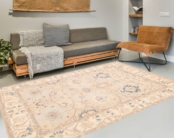 8x10 Retro Beige Oushak Rug- 8x10 Oversize Oushak Rug- Large Area Rug- Soft Handmade Wool Rug- 8x10 Rugs- Oushak Rug 8x10, Rug For Bedroom