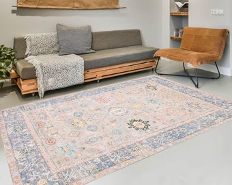 8x10 Oushak Rug, 8x10 Cream Blue Oushak Rug, Oversize Oushak Rug, Large Area Rug, 8x10 Rugs, Handmade Wool Oushak, Rugged Rugs, Antique 60s