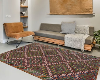 7x10 Area Rug, 7x10 Modern Kilim, 7x10 Modern Jute Kilim Rug, Oversize Kilim Rug, Large Area Rug, 7x10 Rug, Handmade Wool Jute Kilim, Rustic