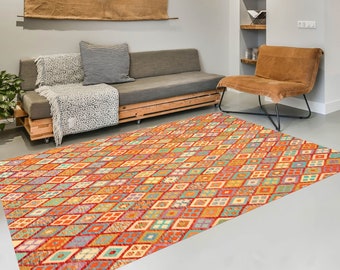 8x10 Red Green Jute Kilim Rug, Oversize Kilim Rug, Large Area Rug, 8x10, Jute Handmade Kilim, 8x10 Rugs,  Bohemian Rustic Style, Kilim 8x10