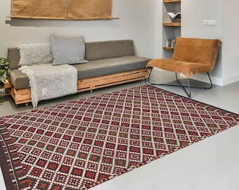 8x12 Area Rug- 8x12 Kilim Rug- 8x12 Oversize Oversized Kilim Rug- Large Area Rug- 8x12 Rugs- Red & Green Kilim Rug- Handmade Wool Rug- Gifts