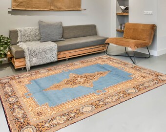 9x12 Area Rug, 9x12 Blue Brown Vintage Rug, Oversize Vintage Rug, Large Area Rug, 9x12 Rugs, Aesthetic Handmade Retro, Vintage Rug 9x12, 60s
