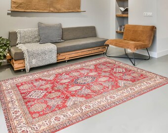 8x10 Red Blue Retro Vintage Rug, 8x10 Oversize Vintage Rug, Large Area Rug, 8x10, Mid Century Modern Rug, 8x10 Rug, Vintage Rug 8x10, 60s
