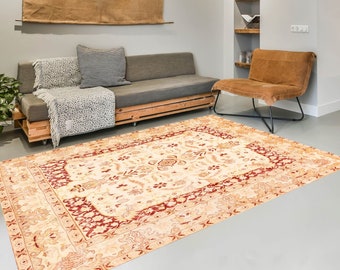8x10 Vintage Rug, 8x10 Ivory Red Retro Vintage Rug, Oversize Vintage Rug, Large Area Rug, 8x10 Rugs, Wool Hand Woven Rug, Rugged Rugs 8x10