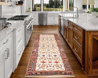 2x8 Red Navy Blue Turkish Runner Rug, 2x8 Turkish Runner, 2x8 , Hand Woven Rug, 2x8 Runner Rug, Floral Botanical Style, 2x8 Vintage Runner