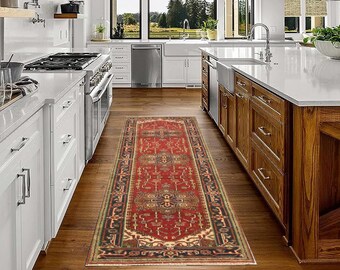 2x10 Turkish Runner, 2x10 Red Burgundy Turkish Runner Rug, 2x10 Rug, Handmade Wool Aesthetic, Red Hallway Rugs, 2x10 Vintage Runner, Antique