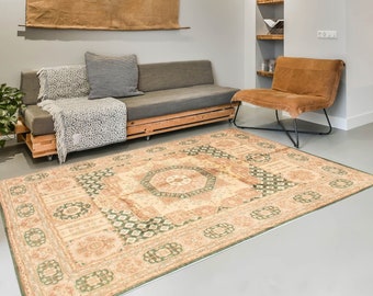 8x10 Area Rug, 8x10 Army Green & Beige Vintage Rug, Oversize Vintage Rug, Large Area Rug, Classic Handmade Aesthetic, Vintage Rug 8x10, 60s